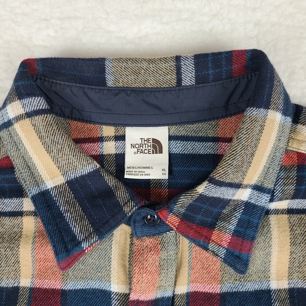 The North Face Shirt Mens XL Blue Beige Red Plaid Cotton Flannel Button Up‎